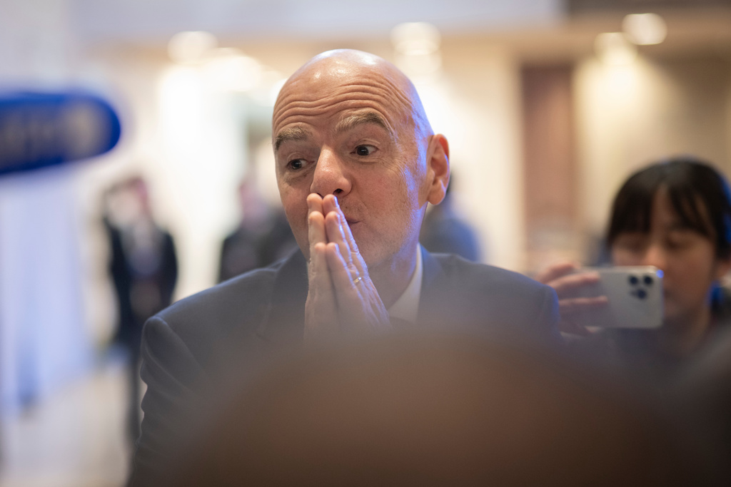 FIFA president Gianni Infantino during the Annual Meeting of the World Economic Forum in Davos, Switzerland, Thursday, Jan. 22, 2026. (Gian Ehrenzeller/Keystone via AP)