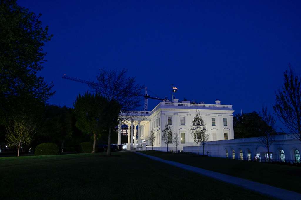 The White House is seen in Washington, Tuesday, April 7, 2026, at 8:00 p.m. EDT. (AP Photo/Rod Lamkey, Jr.)