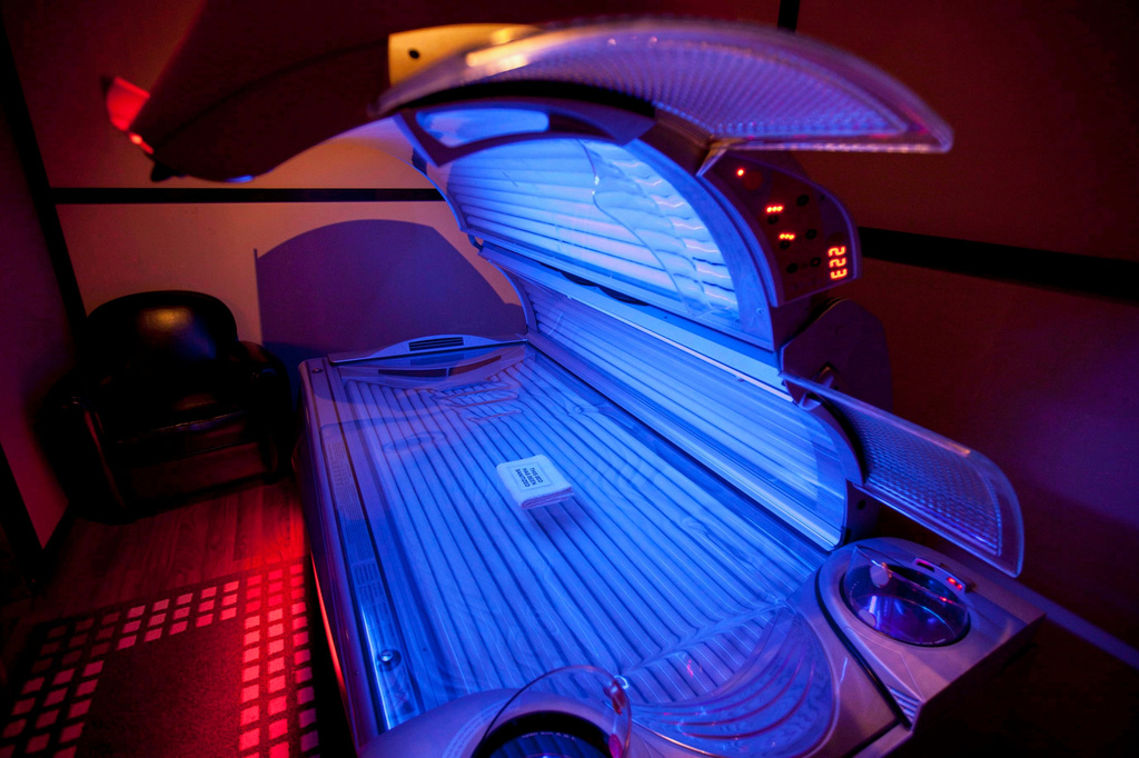 FILE - A tanning bed is seen on March, 20, 2012, in North Vancouver, Canada. (Jonathan Hayward/The Canadian Press via AP)