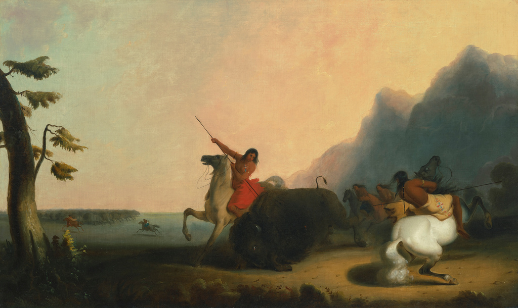 This image provided by Christie's shows Alfred Jacob Miller's painting, "The Buffalo Hunt." (Alfred Jacob Miller/Christie's Images Ltd. via AP)