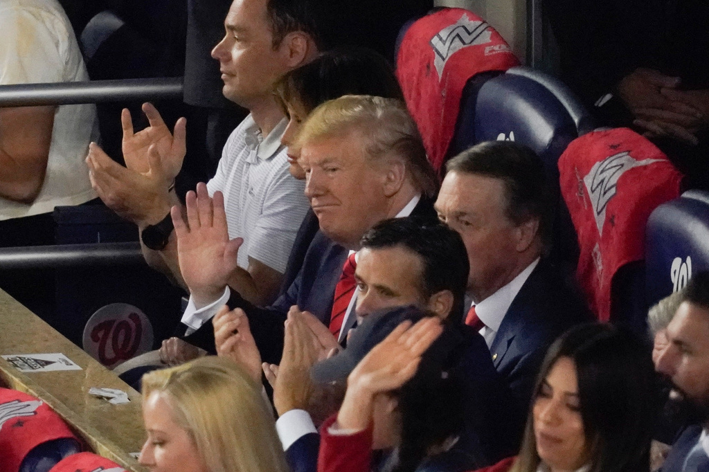 FILE - President Donald Trump watches during the first inning of Game 5 of the baseball World Series between the Houston Astros and the Washington Nationals, Oct. 27, 2019, in Washington. (AP Photo/Pablo Martinez Monsivais, File)
