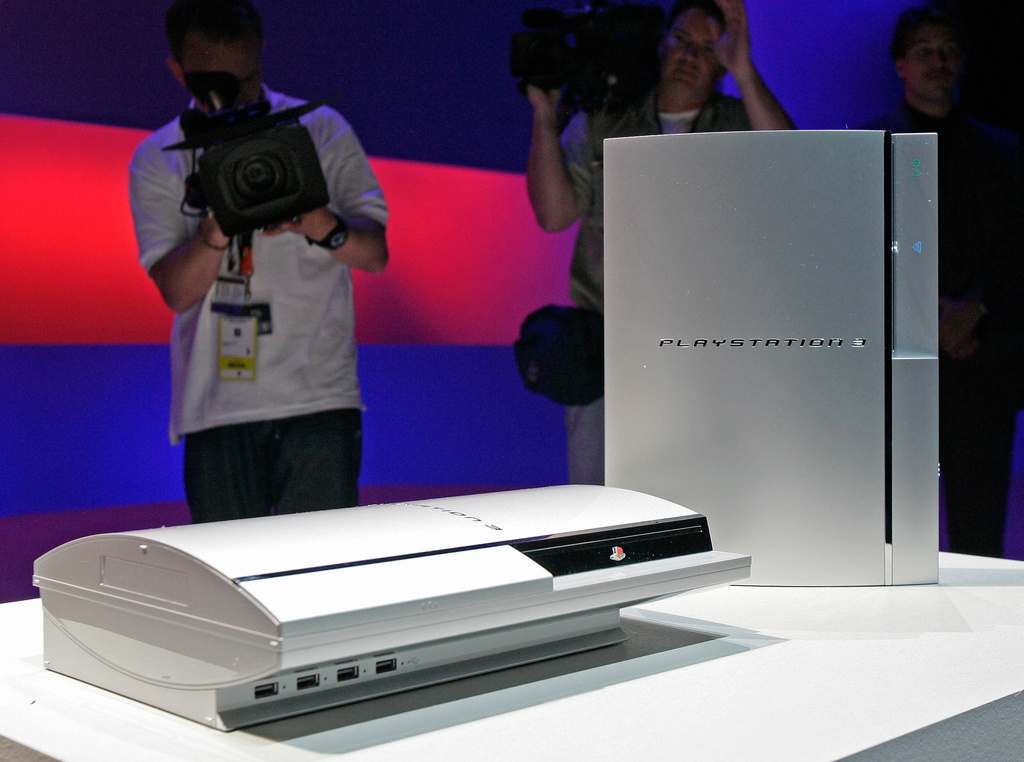 FILE - A PlayStation 3 video console is displayed during a news conference in Los Angeles on May 16, 2005. (AP Photo/Kevork Djansezian, File)