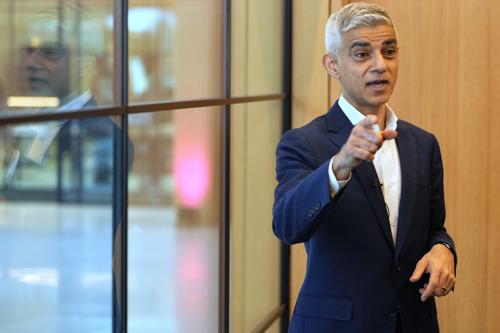 Mayor of London Sadiq Khan speaks during an interview in London, Monday, Jan. 12, 2026. (AP Photo/Kirsty Wigglesworth)