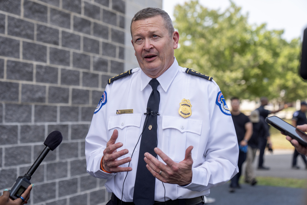 U.S. Capitol Police Chief Michael Sullivan speaks to reporters during a training exercise involving local and federal law enforcement, organized by the U.S. Capitol Police, at the U.S. Secret Service James J. Rowley Training Center Friday, Sept. 5, 2025, in Laurel, Md. (AP Photo/Mark Schiefelbein)