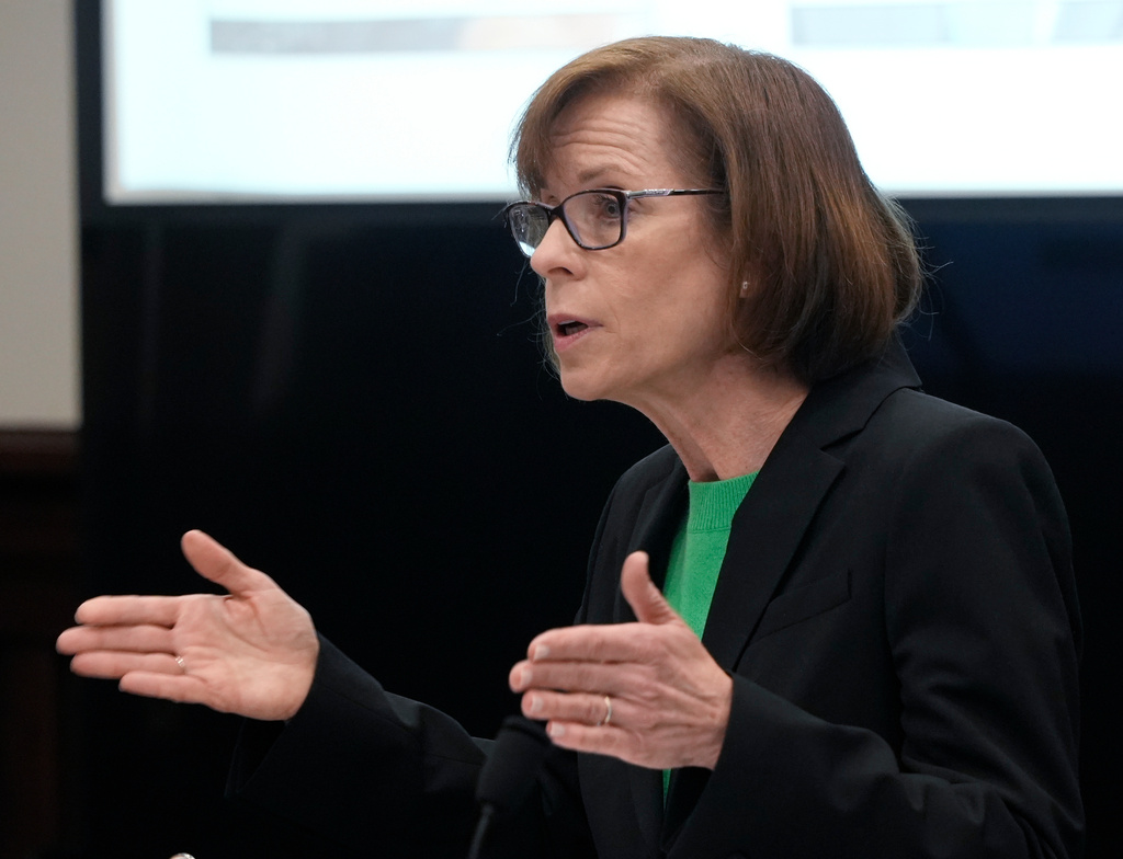 Defense attorney Carole Rendon, for former FirstEnergy CEO Chuck Jones, delivers her closing arguments in Jones' trial in Summit County Common Pleas Judge Susan Baker Ross's courtroom in Akron on Tuesday, March 17, 2026. (Mike Cardew/Akron Beacon Journal via AP, Pool)