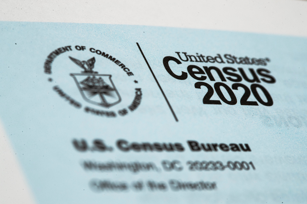 FILE - Shown is a 2020 census letter mailed to a U.S. resident, in Glenside, Pa., March 19, 2020. (AP Photo/Matt Rourke, File)