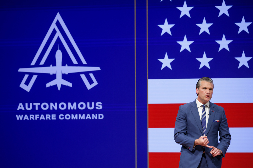 Secretary of Defense Pete Hegseth gives a State of the Force address at Marine Corps Base Quantico, Wednesday, Sept. 30, 2026 in Quantico, Va. (Alex Wong/Pool Photo via AP)