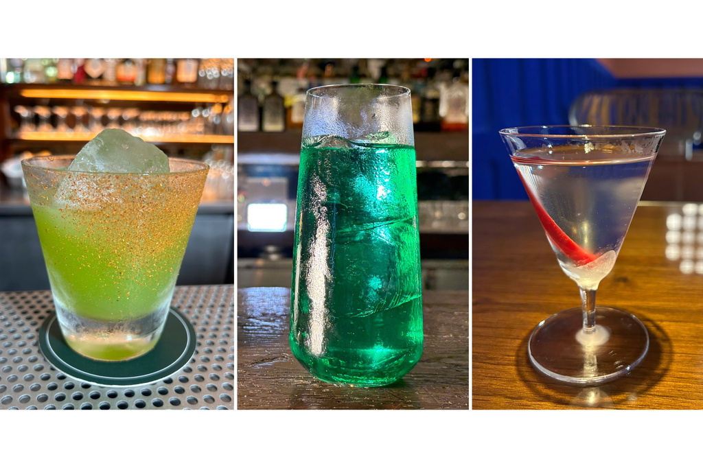 This combination of images shows various spicy cocktails, from left, Bagheera, Doctor Green, and Late Night. (AP Photo)