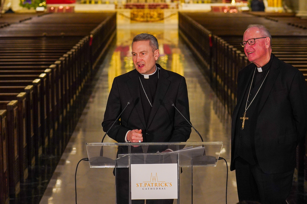 Bishop Ronald Hicks speaks during a news conference, Thursday, Dec.18, 2025 in New York. (AP Photo/Ryan Murphy)