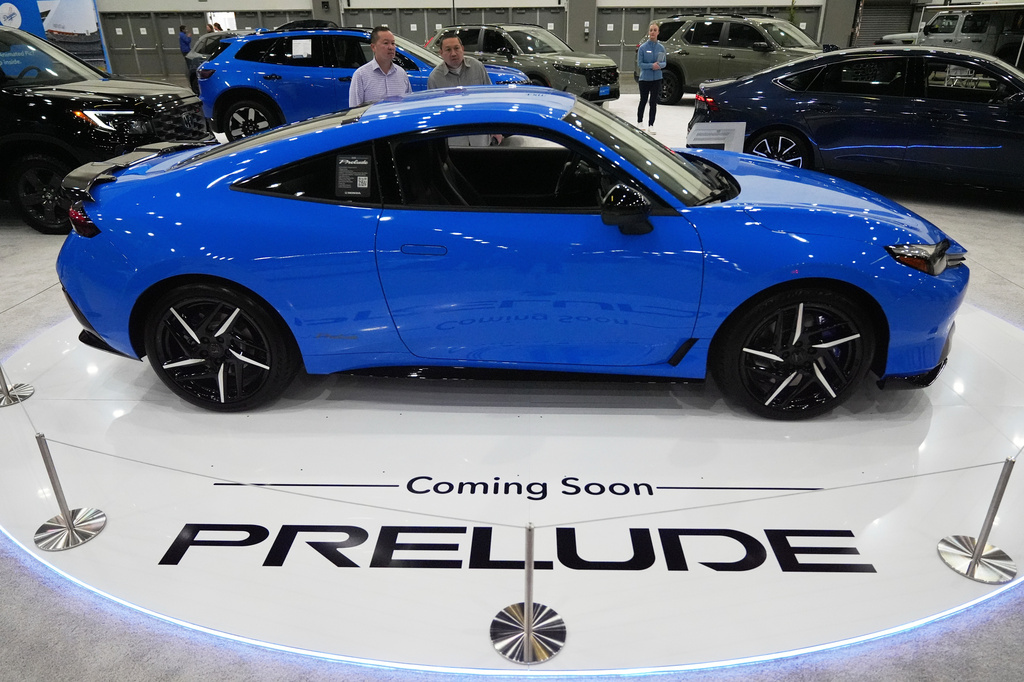 FILE - The 2026 Honda Prelude is showcased at the LA Auto Show in Los Angeles Thursday, Nov. 20, 2025. (AP Photo/Damian Dovarganes, File)