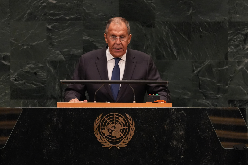 Foreign Minister Sergey Lavrov of Russia speaks during the 81st session of the United Nations General Assembly at United Nations headquarters, Saturday, Sept. 26, 2026. (AP Photo/Heather Khalifa)
