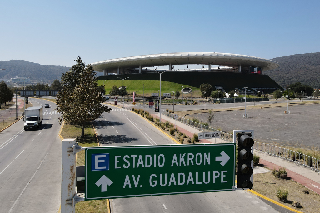 Akron Stadium, a venue for the 2026 FIFA World Cup, stands in Guadalajara, Mexico, Tuesday, Feb. 24, 2026. (AP Photo/Marco Ugarte)