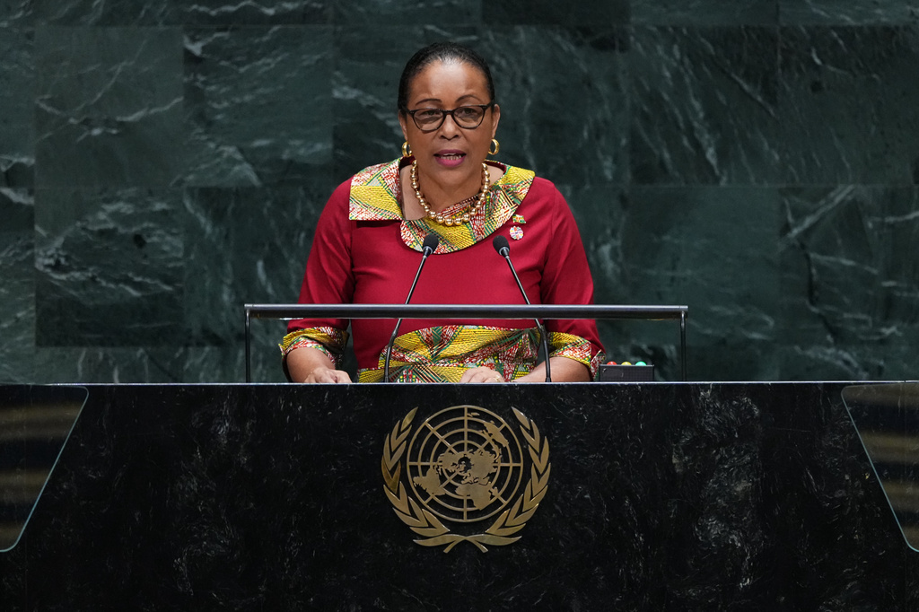 President of Dominica Sylvanie Burton addresses the 81st session of the United Nations General Assembly at U.N. headquarters Tuesday, Sept. 22, 2026. (AP Photo/Frank Franklin II)