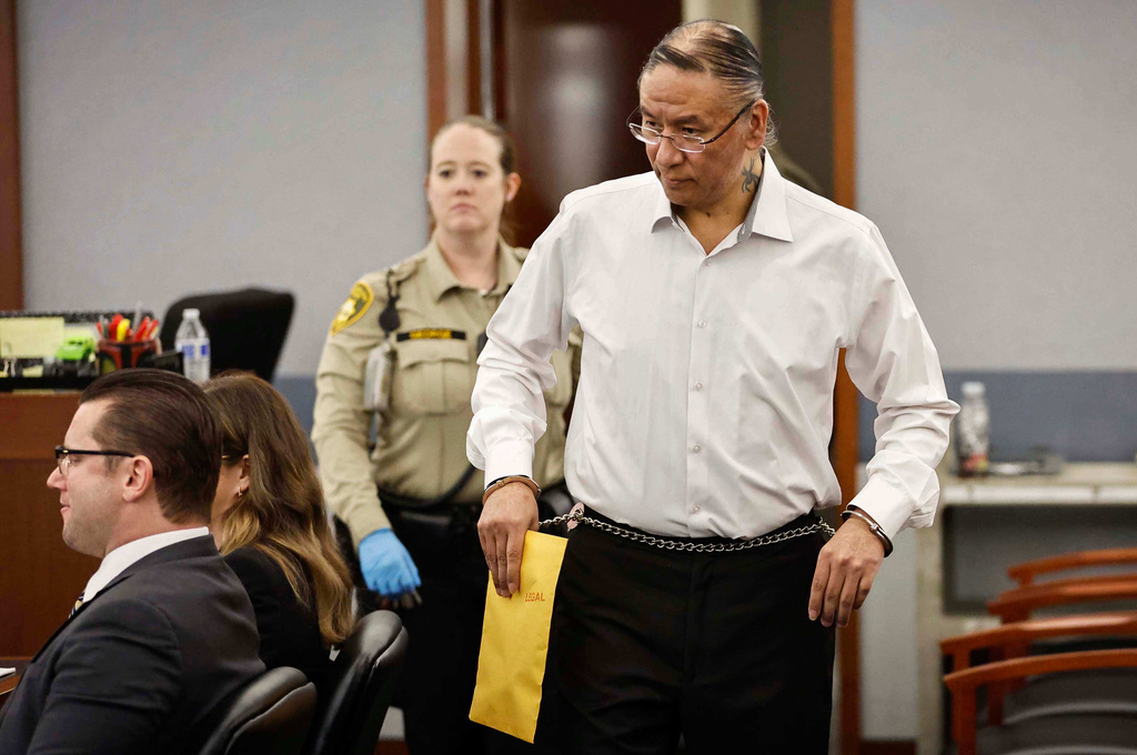 Nathan Chasing Horse appears at a hearing before the start of his trial at the Regional Justice Center, Monday, Jan. 12, 2026, in Las Vegas. (Benjamin Hager/Las Vegas Review-Journal via AP)