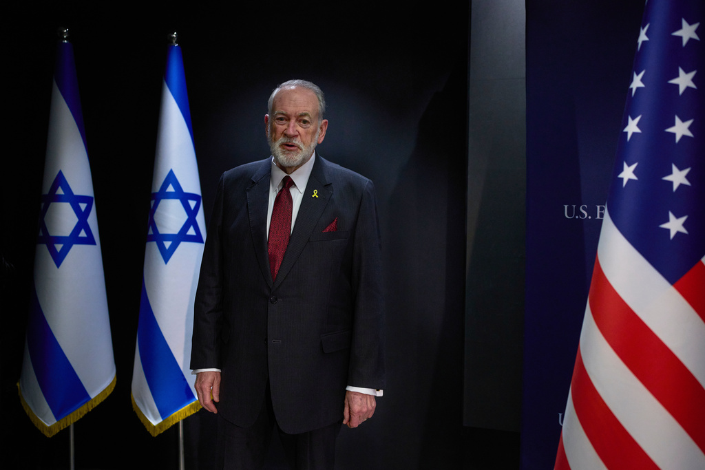 U.S. Ambassador to Israel Mike Huckabee poses for a photo during an interview in Jerusalem, Wednesday, Aug. 20, 2025. (AP Photo/Ohad Zwigenberg)