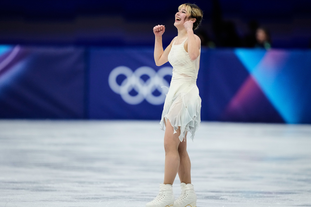 Alysa Liu of the United States competes during the women's short program figure skating at the 2026 Winter Olympics, in Milan, Italy, Tuesday, Feb. 17, 2026. (AP Photo/Natacha Pisarenko)
