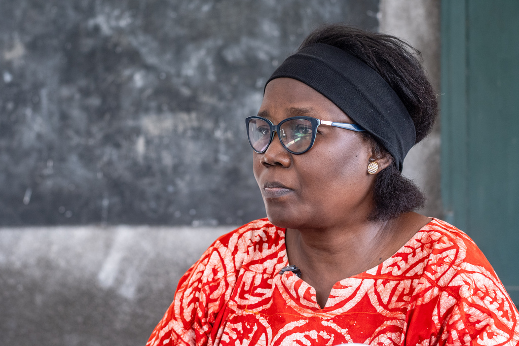 Head of an association of Congolese midwives, Annie Tshiamala, recounts her encounters with many women desperate to have sons in Kinshasa, Congo, Monday, April 6, 2026. (AP Photo/Samy Ntumba Shambuyi)
