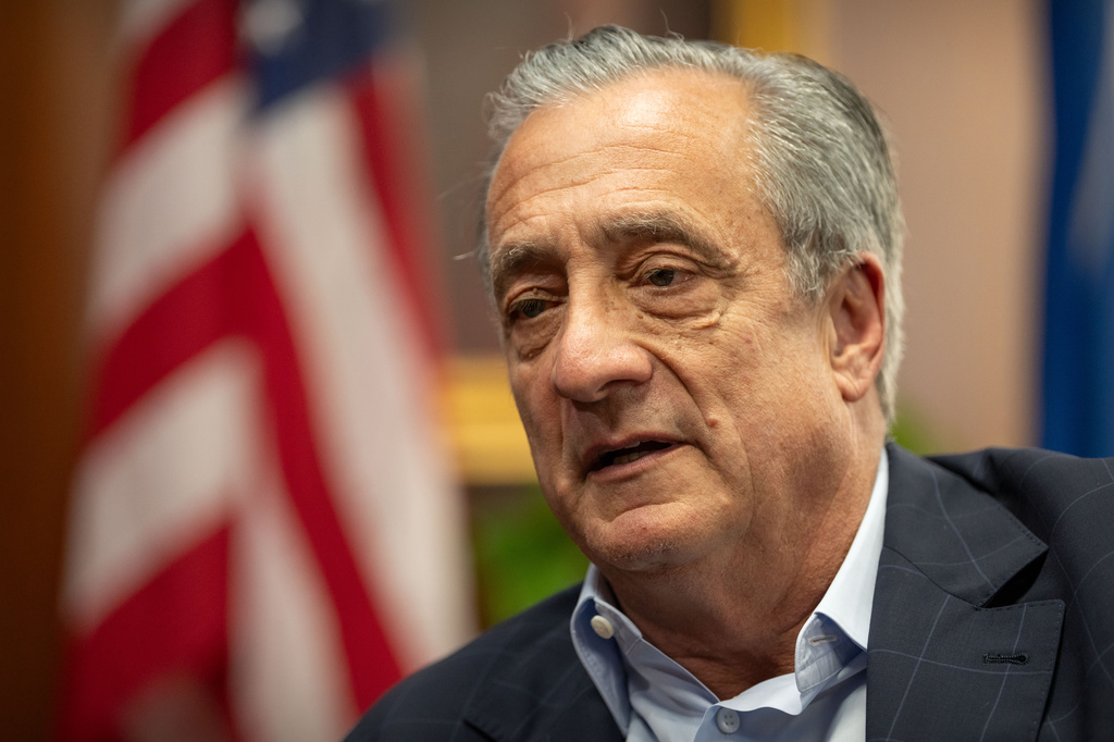 Postmaster General David Steiner speaks during an interview with The Associated Press at the United States Postal Service headquarters, Thursday, Sept. 17, 2026, in Washington. (AP Photo/Mark Schiefelbein)