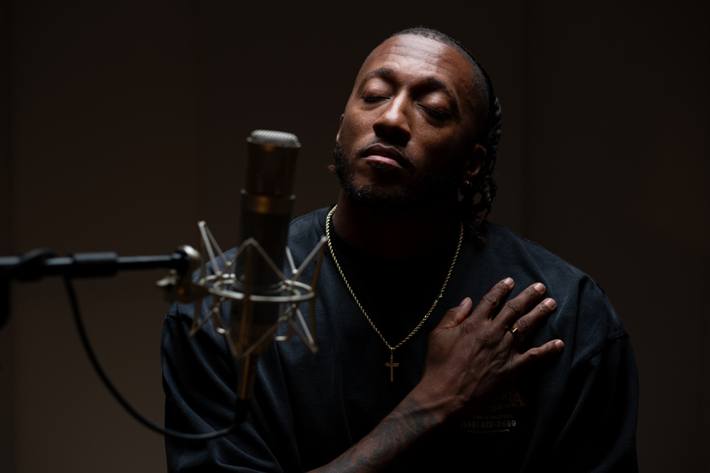 Christian rapper and influencer Lecrae Devaughn Moore photographed in Atlanta on Wednesday, Nov. 5, 2025. (AP Photo/Ben Gray)