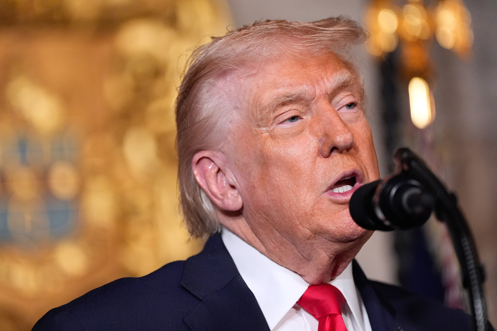 President Donald Trump speaks at his Mar-a-Lago club, Monday, Dec. 22, 2025, in Palm Beach, Fla. (AP Photo/Alex Brandon)