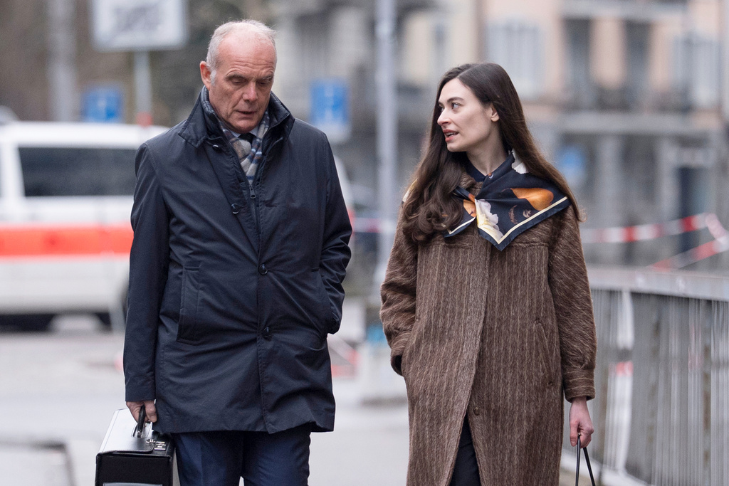 Sanija Ameti, right, a Swiss politician, arrives with her lawyer for her trial at the Zurich District Court, Wednesday, January 28, 2026, in Zurich, Switzerland. (Claudio Thoma/Keystone via AP)