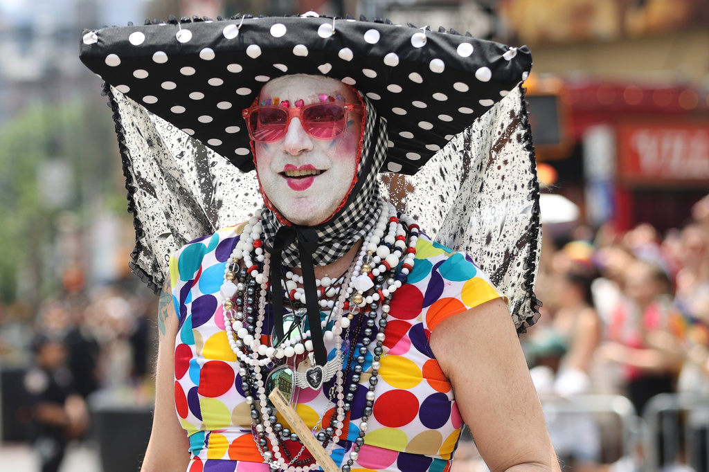 A parade-goer attends the NYC Pride March, Sunday, June 28, 2026 in New York. (AP Photo/Pamela Smith)