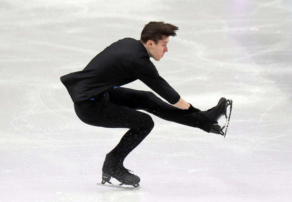 Ukraine's Kyrylo Marsak during the Men's Free Skating on day four of the ISU European Figure Skating Championships in Sheffield, Thursday, Friday, Jan. 16, 2026. (Danny Lawson/PA via AP)