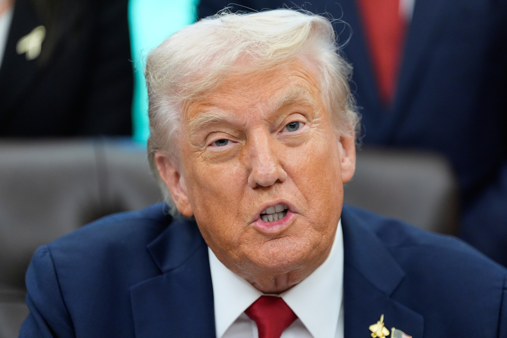 President Donald Trump speaks in the Oval Office of the White House, Tuesday, Sept. 30, 2025, in Washington. (AP Photo/Alex Brandon)
