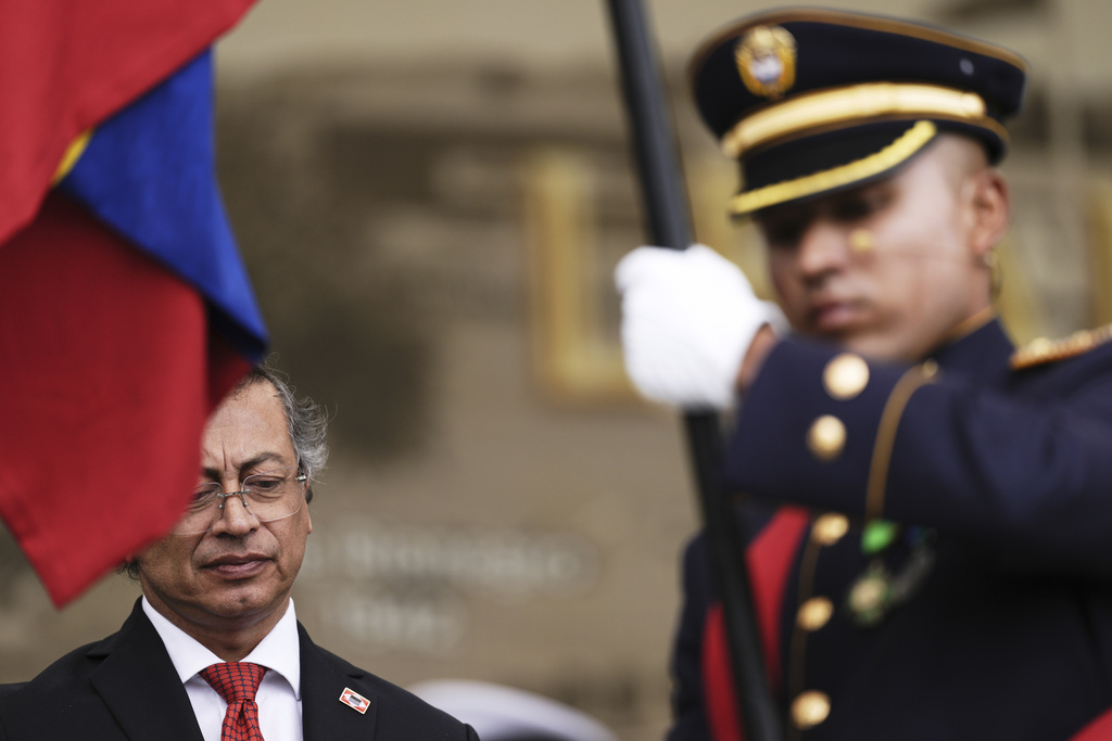 FILE - Colombia's President Gustavo Petro attends a military ceremony in Bogota, Colombia, June 6, 2025. (AP Photo/Ivan Valencia, File)