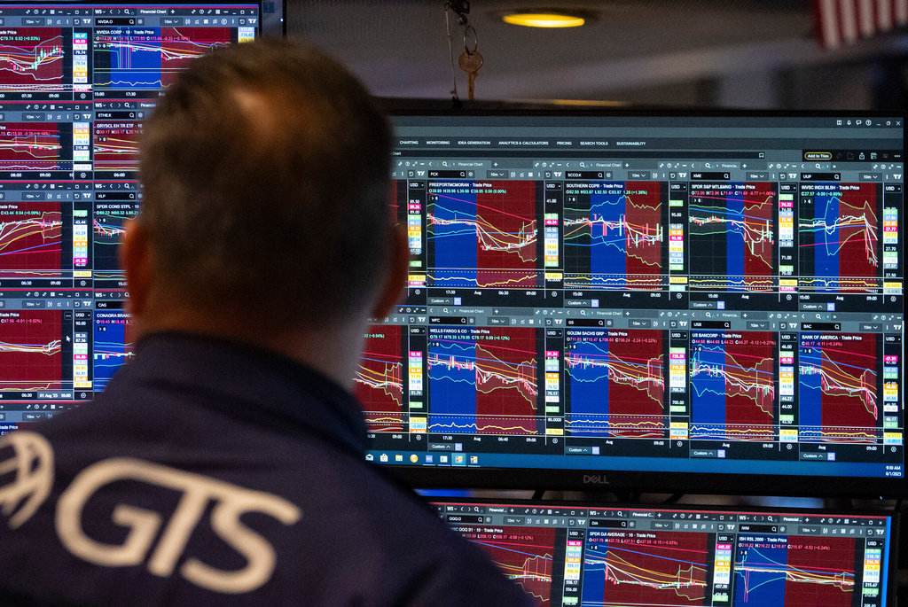 FILE - A Trader works on the floor of the New York Stock Exchange, Aug. 1, 2025, in New York. (AP Photo/Yuki Iwamura, file)