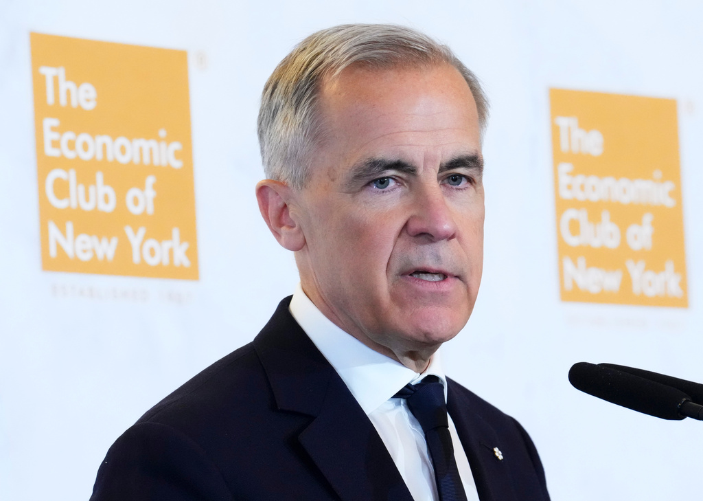 Canadian Prime Minister Mark Carney delivers a speech and takes part in an armchair discussion at The Economic Club of New York, in New York, on Thursday, May 28, 2026. (Sean Kilpatrick/The Canadian Press via AP)
