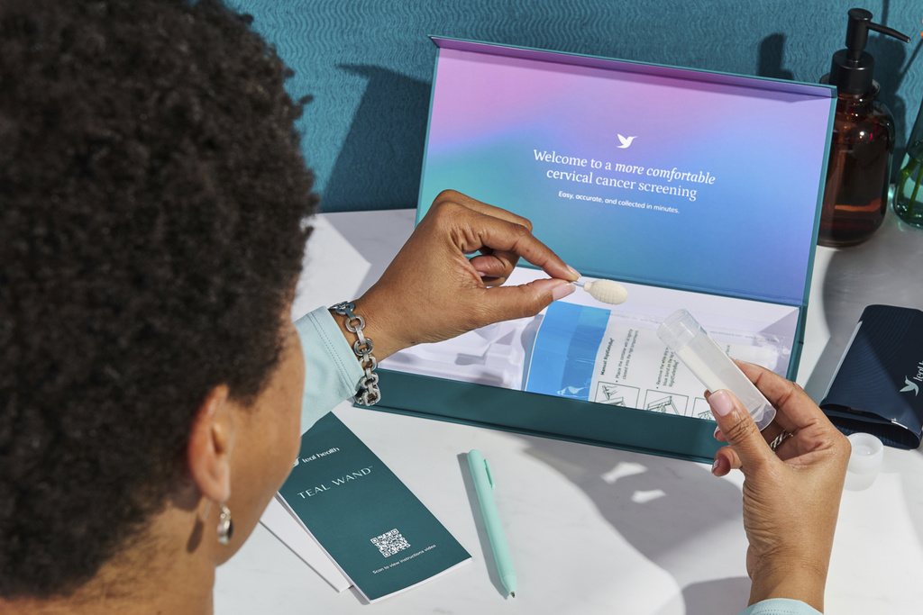 This photo provided by Teal Health in May 2025 shows the company&rsquo;s Teal Wand self-collection kit for at-home cervical cancer screening. (Nicole Morrison/Teal Health via AP)