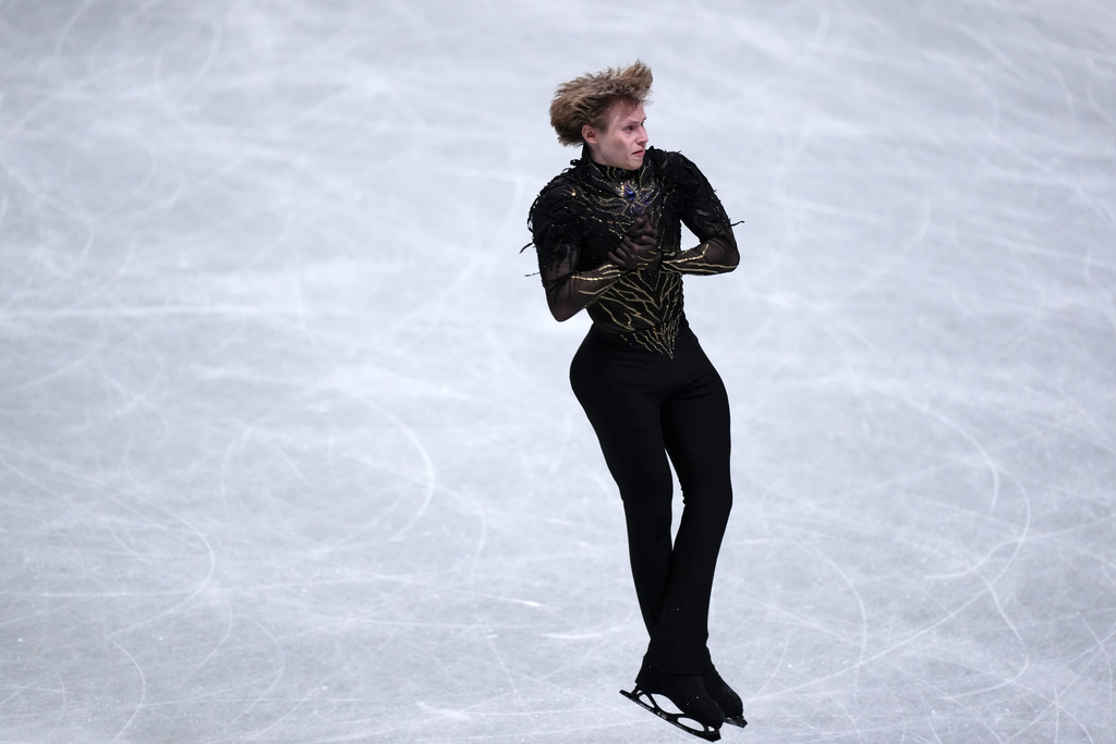 Ilia Malinin, of the United States, competes in the men's free skating segment at the ISU Grand Prix of Figure Skating Final in Nagoya, central Japan, Saturday, Dec. 6, 2025. (AP Photo/Hiro Komae)