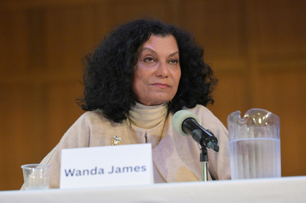 Wanda James participates in a League of Women Voters Congressional District 1 candidate forum at Montview Presbyterian Church on May 28, 2026, in Denver. (RJ Sangosti/The Denver Post via AP)