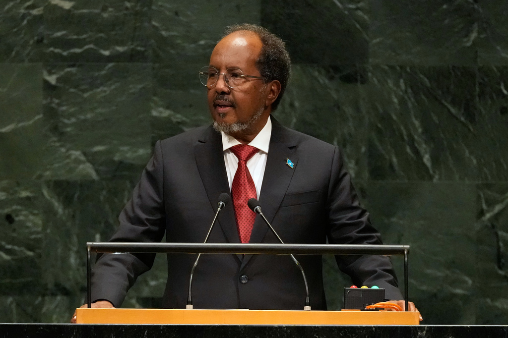 Somalia's President Hassan Sheikh Mohamud speaks during the 81st session of the United Nations General Assembly at United Nations headquarters, Thursday, Sept. 24, 2026. (AP Photo/Seth Wenig)