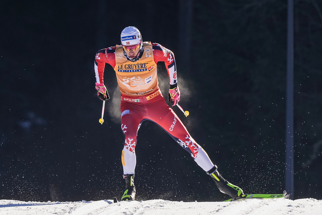 Norway's Johannes Høsflot Klæbo competes on his way to win the men's 20 km pursuit classic, part of the Tour de ski, cross-country skiing event, in Dobbiaco, Italy, Thursday, Jan. 1, 2026. (Terje Pedersen/NTB Scanpix via AP)