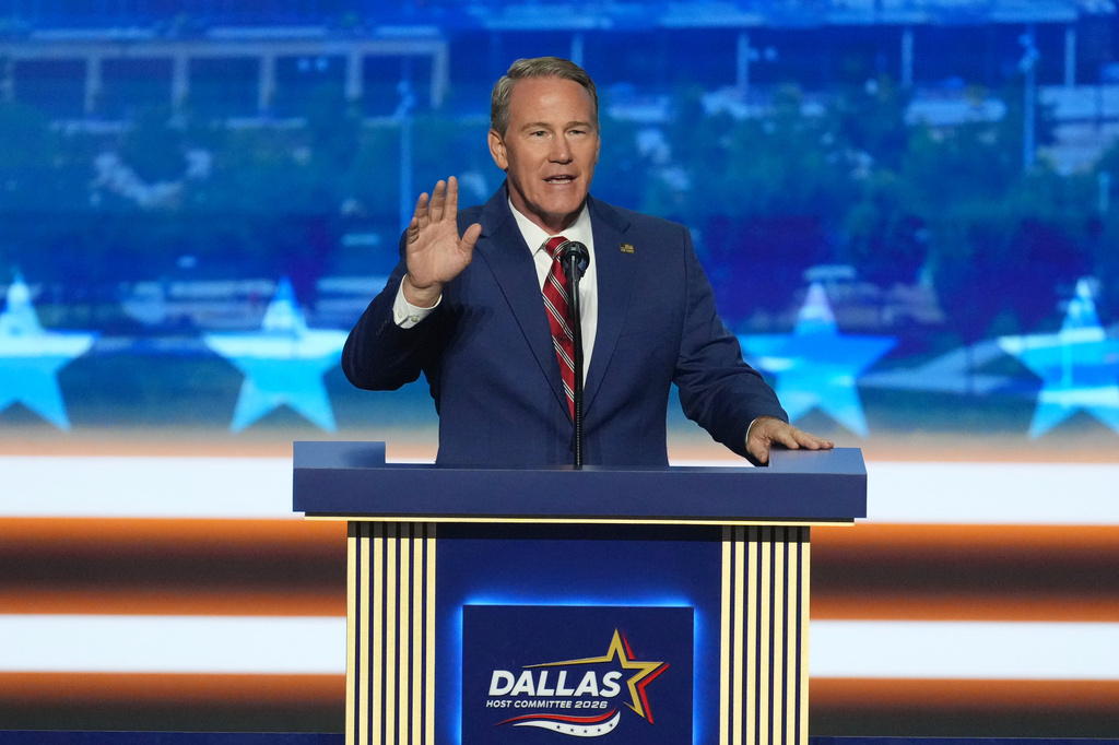 Ohio Sen. Jon Husted speaks at the Republican convention in Dallas, Wednesday, Sept. 9, 2026. (AP Photo/Tony Gutierrez)