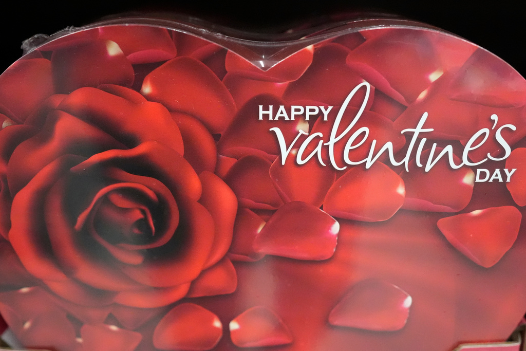 FILE - A Valentine's Day box of chocolates is seen on a store shelf Friday, Jan. 16, 2026, in Nashville, Tenn. (AP Photo/George Walker IV, File)