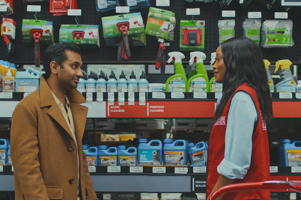 This image released by Lionsgate shows Aziz Ansari, left, and Keke Palmer in a scene from "Good Fortune." (Lionsgate via AP)