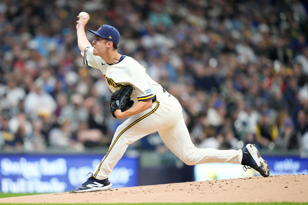 Milwaukee Brewers pitcher Jacob Misiorowski throws during the first inning of an opening-day baseball game against the Chicago White Sox, Thursday, March 26, 2026, in Milwaukee. (AP Photo/Kayla Wolf)