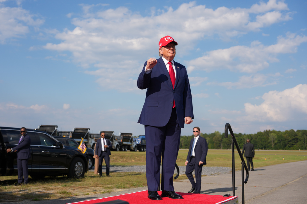 President Donald Trump arrives at a campaign rally at Dalton Municipal Airport, Friday, Oct. 16, 2026, in Dalton Ga. (AP Photo/Mark Schiefelbein)