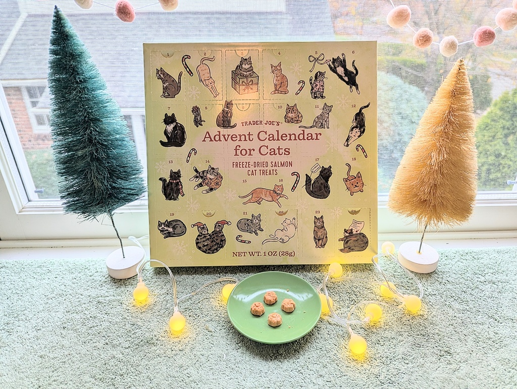 This image shows Trader Joe's Advent Calendar for Cats, offering freeze dried salmon treats for cats. (Kim Cooke via AP)