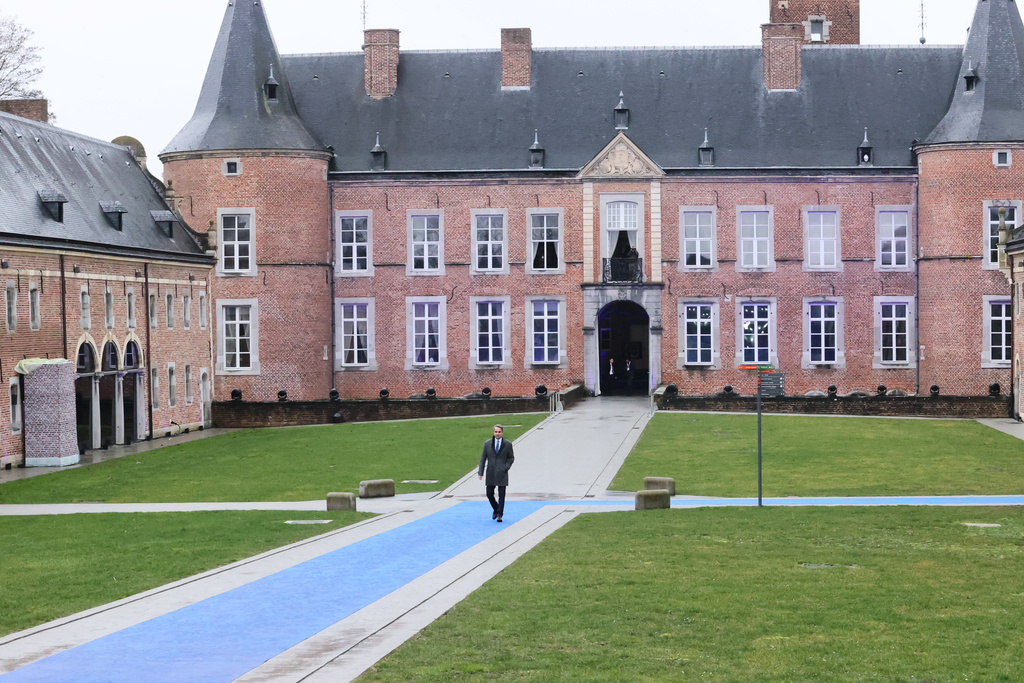 Greece's Prime Minister Kyriakos Mitsotakis arrives for the EU summit at Alden Biesen Castle in Bilzen-Hoeselt, Belgium, Thursday, Feb. 12, 2026. (AP Photo/Francois Walschaerts)