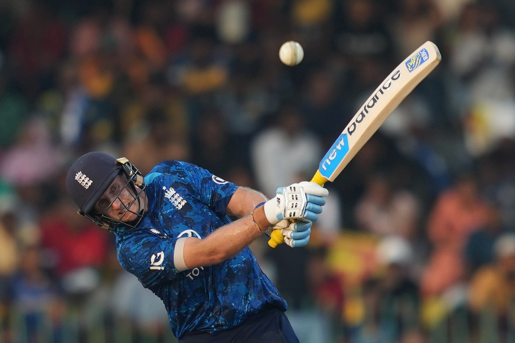 England's Joe Root plays a shot during the third ODI cricket match between England and Sri Lanka in Colombo, Sri Lanka, Tuesday, Jan. 27, 2026. (AP Photo/Eranga Jayawardena)