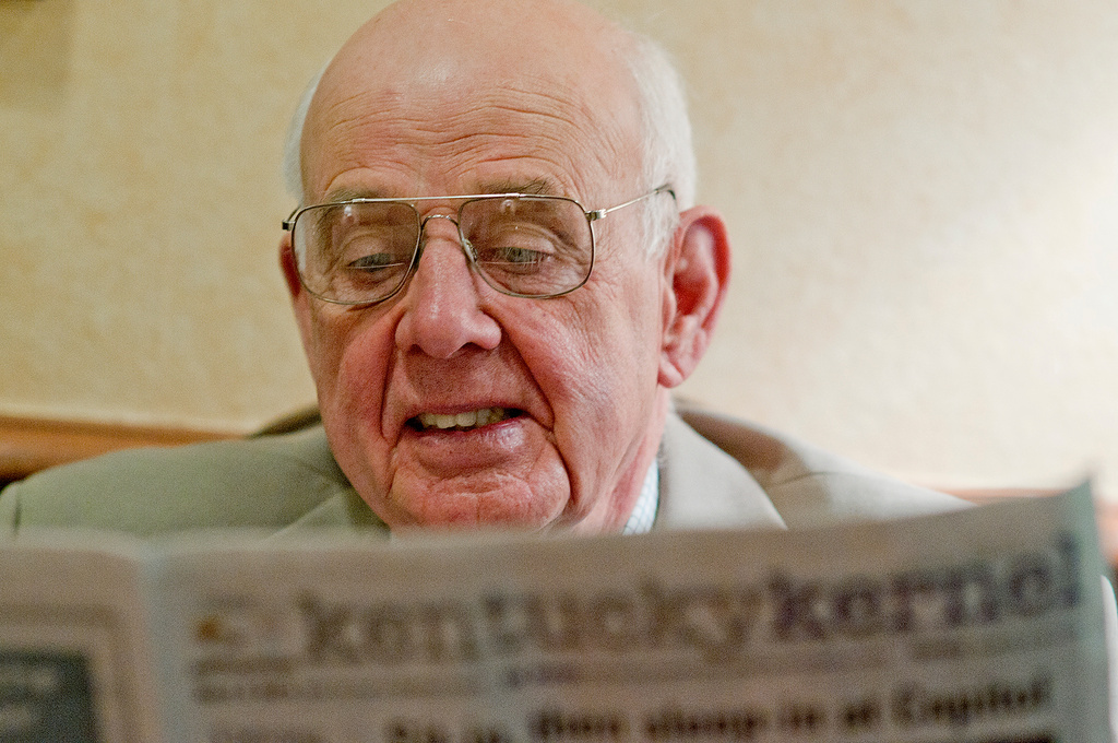 FILE - Kentucky author and poet Wendell Berry reads about himself, Feb. 14, 2011, in Frankfort, Ky. (AP Photo/The Independent, John Flavell, File)