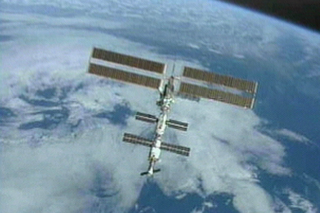 FILE - In this image from video provided by NASA, the International Space Station Alpha is seen against the Northern Atlantic Ocean after the space shuttle Endeavour undocked, Sunday, April 29, 2001. (AP Photo/NASA TV, File)