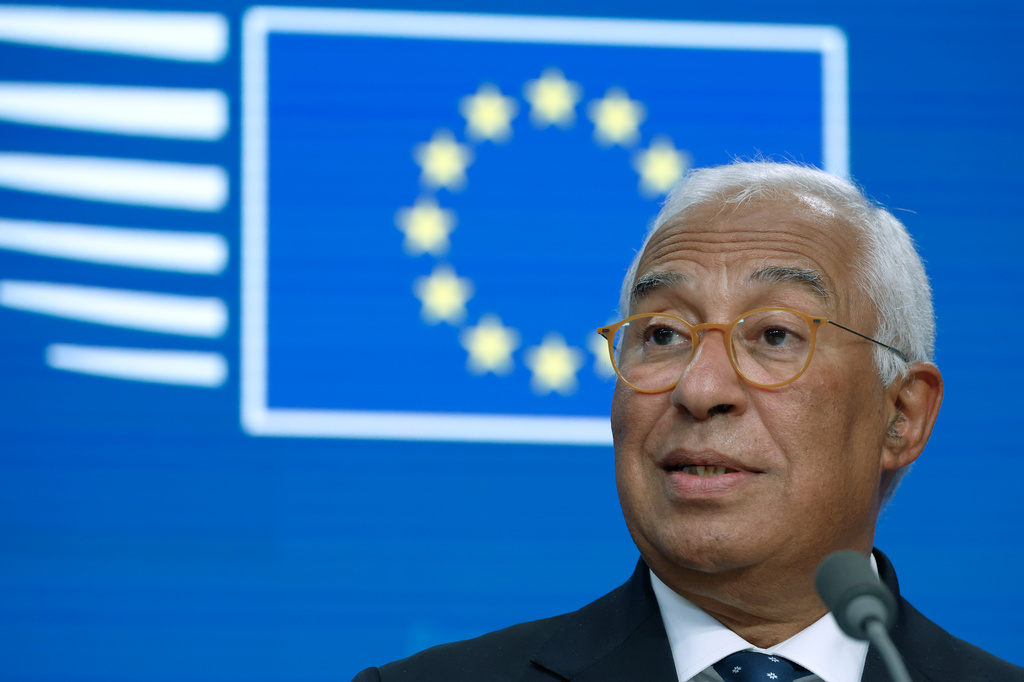 European Council President Antonio Costa talks to journalists during a media conference at the EU summit in Brussels Friday, June 19, 2026. (AP Photo/Geert Vanden Wijngaert)