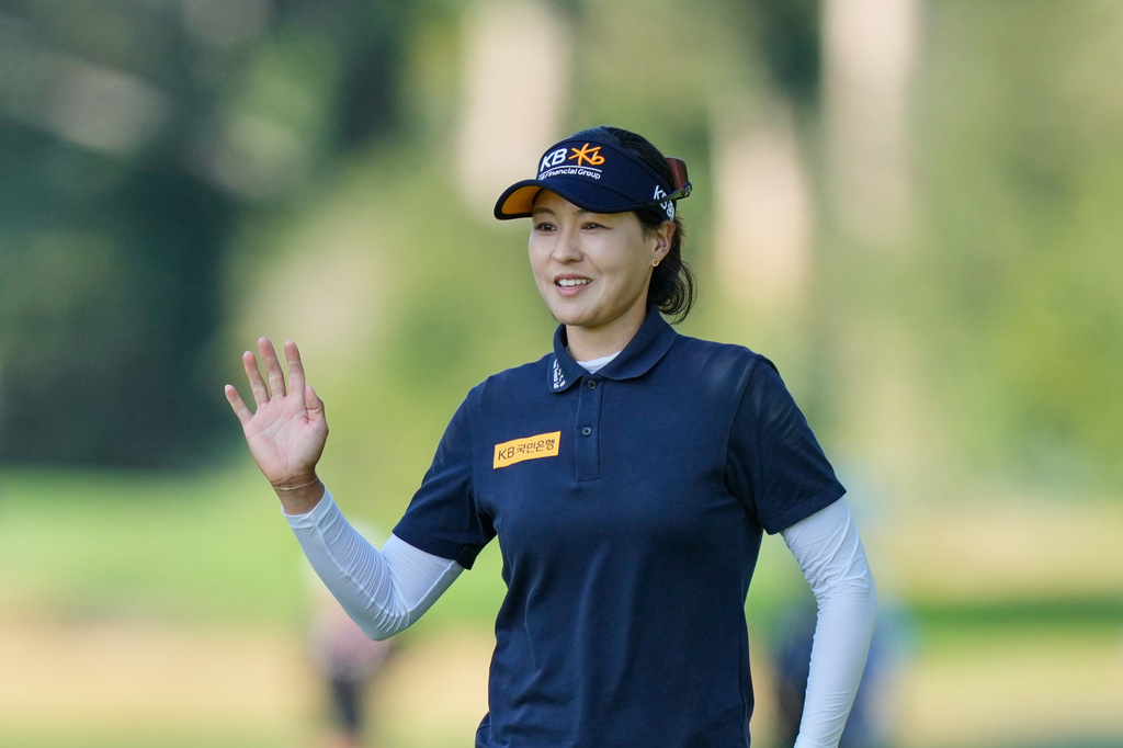 In Gee Chun, of South Korea, reacts to her putt on the 12th green during the third round of the U.S. Women's Open golf tournament Saturday, June 6, 2026, in the Pacific Palisades area of Los Angeles. (AP Photo/Ashley Landis)
