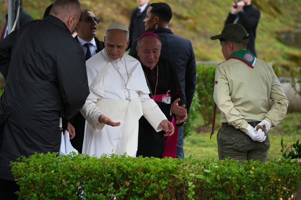 Pope Leo XIV visits the archaeological site of Hippo, in Annaba, Algeria, Tuesday, April 14, 2026, on the second day of an 11-day apostolic journey to Africa. (AP Photo/Andrew Medichini)