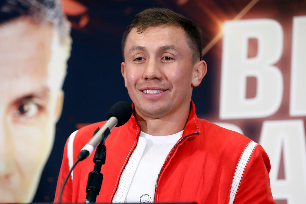 FILE - Kazakhstan's Gennady Golovkin smiles during a boxing news conference at New York's Madison Square Garden, Thursday, Aug. 22, 2019. (AP Photo/Richard Drew, File)